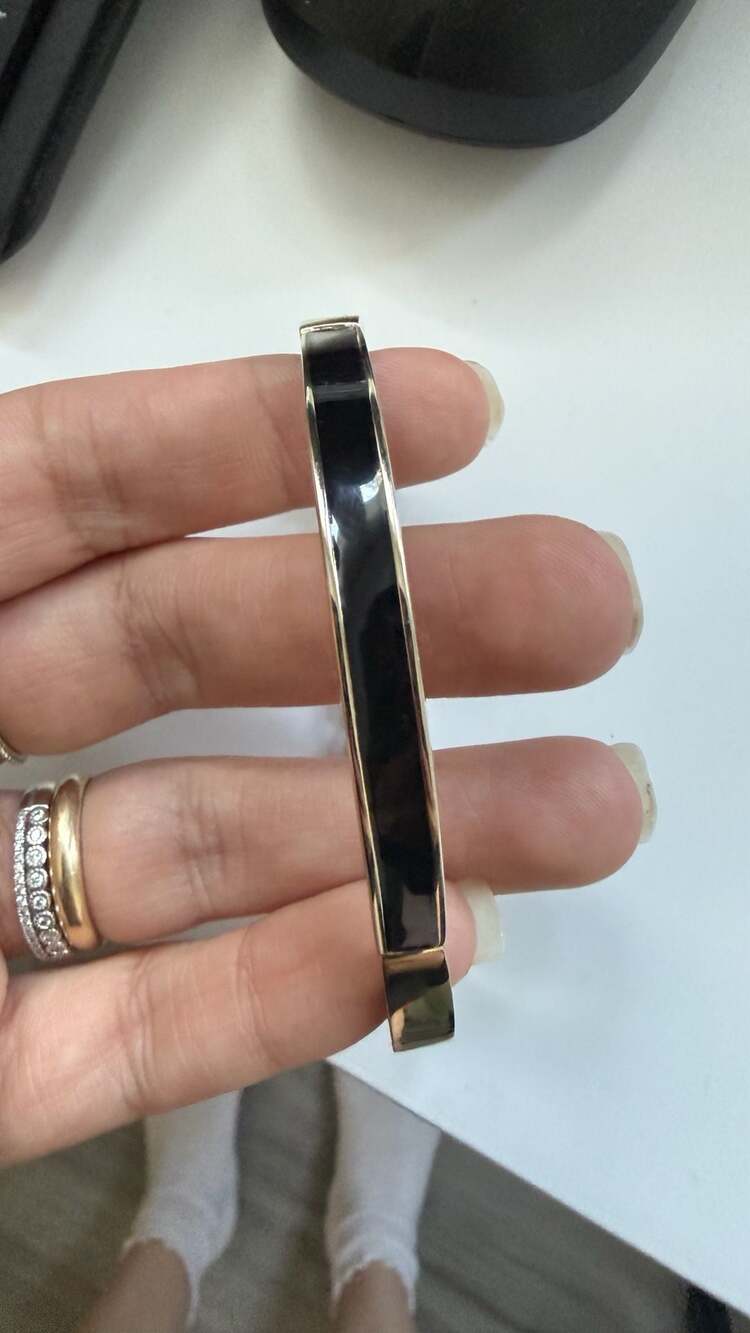 Anne Klein Gold-Tone and Black Enamel Hinge Bangle Bracelet